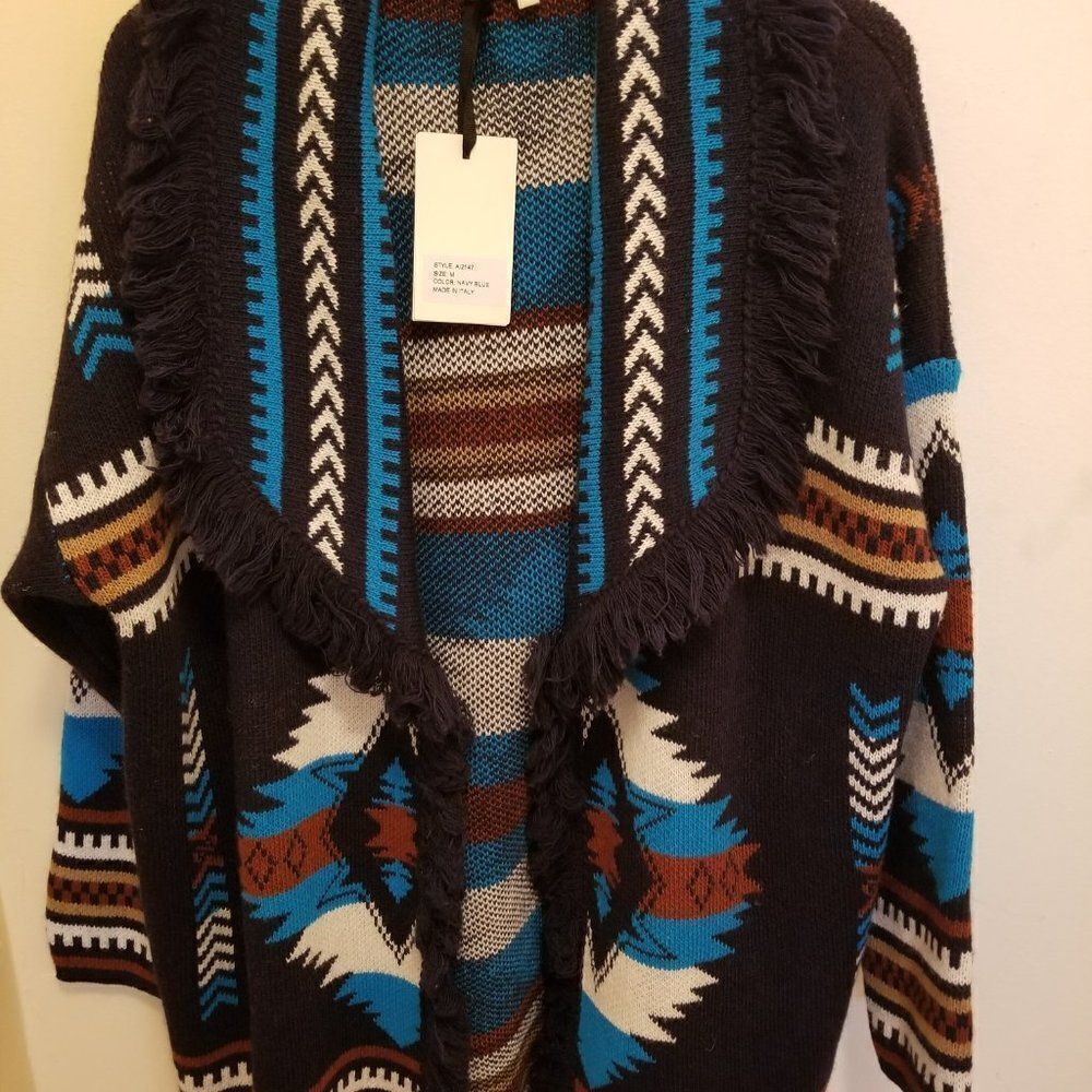Navy Aztec Navajo Southwest Cardigan Sweater - Picture 3 of 7